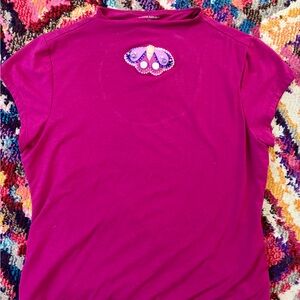 Banana Republic Magenta Short-Sleeve Tee with Beaded Moth Accent